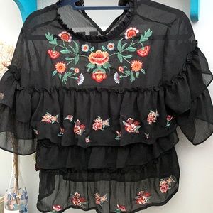 Black Floral Top Size S/M